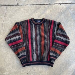 Vintage Cotton Traders Sweater Mens Medium Multi Color Wool Blend 3D Knit 90s